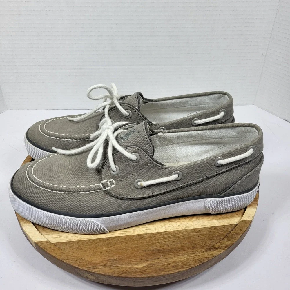 Polo Ralph Lauren Lander P Mens Gray Canvas Boat Shoes Deck Sneakers 8D 00001629